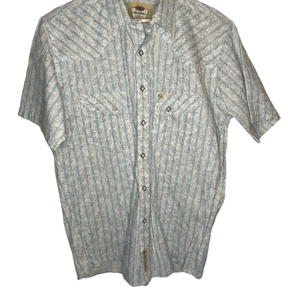 Larry Mahan Men's Cowboy Collection Diamond Pearl Snap Short Sleeve Size Large